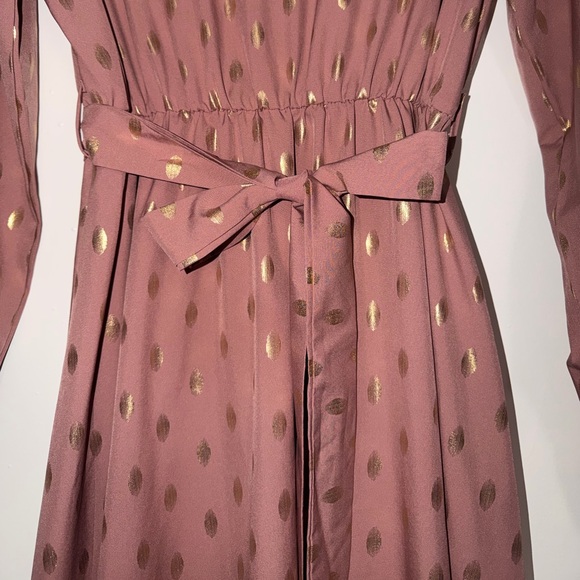 Blush Pink Long Sleeve Maxi Dress with Gold Accents and removable sash size L-G - Picture 2 of 4